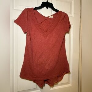 Anthropologie Meadow Rue Woman’s Rust Double V Neck Crochet Back Top Small